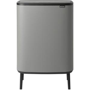 Brabantia Bo Hi Touch Top Kitchen Trash Can with Dual Compartments & Raised Legs | White | 2 x 8 Gal Inner Buckets | Soft-Close, Light Touch Opening, Stay-Open Lid | + Trash Bags(Mineral Concrete Gray)