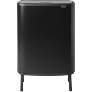 Brabantia Bo Hi Touch Top Kitchen Trash Can with Dual Compartments & Raised Legs | White | 2 x 8 Gal Inner Buckets | Soft-Close, Light Touch Opening, Stay-Open Lid | + Trash Bags(Matt Black)