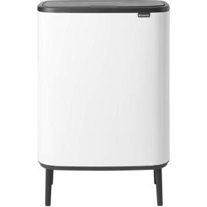 Brabantia Bo Hi Touch Top Kitchen Trash Can with Dual Compartments & Raised Legs | White | 2 x 8 Gal Inner Buckets | Soft-Close, Light Touch Opening, Stay-Open Lid | + Trash Bags(White)