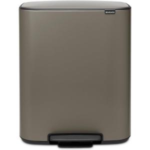 Brabantia Bo Step-On Kitchen Trash Can with Dual Compartments | Matt Black | 3 + 6 Gal Inner Buckets | Soft-Close Garbage Can, Light Pedal Operation, Stay-Open Lid | Fits Against Wall | + Trash Bags(Platinum)