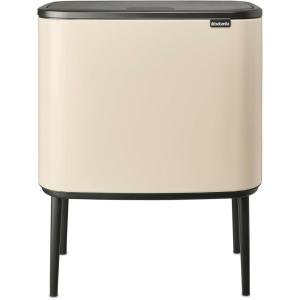 Brabantia Bo Touch Top Kitchen Trash Can with Single Compartment | Mineral Gray | 16 Gal Inner Bucket | Soft-Close Garbage Can, Light Touch Opening, Stay-Open Lid | Fits Against Wall | + Trash Bags(Soft Beige)