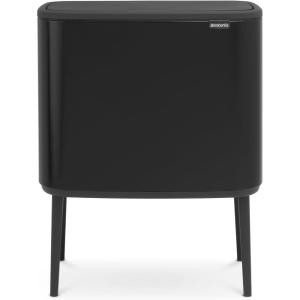 Brabantia Bo Touch Top Kitchen Trash Can with Single Compartment | Mineral Gray | 16 Gal Inner Bucket | Soft-Close Garbage Can, Light Touch Opening, Stay-Open Lid | Fits Against Wall | + Trash Bags(Matt Black)