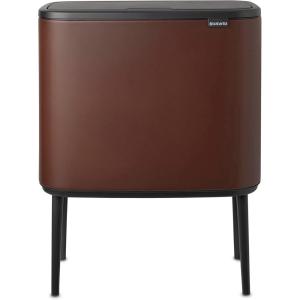 Brabantia Bo Touch Top Kitchen Trash Can with Single Compartment | Mineral Gray | 16 Gal Inner Bucket | Soft-Close Garbage Can, Light Touch Opening, Stay-Open Lid | Fits Against Wall | + Trash Bags(Mineral Cosy Brown)
