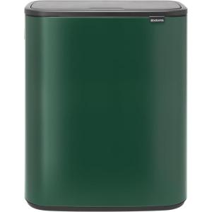 Brabantia Bo Touch Top Kitchen Trash Can with Single Compartment | Mineral Gray | 16 Gal Inner Bucket | Soft-Close Garbage Can, Light Touch Opening, Stay-Open Lid | Fits Against Wall | + Trash Bags(Pine Green)