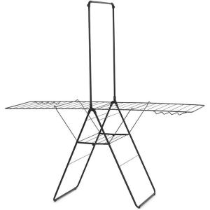 Brabantia HangOn Clothes Drying Rack with Garment Rail | 82ft (25m) | White | Large Indoor Clothes Airer Laundry Stand with 2 Fold-Out Wings & Hanger Hooks, Folds Flat | Fits 3 Full Loads(Matt Black)
