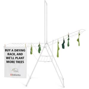 Brabantia HangOn Clothes Drying Rack with Garment Rail | 82ft (25m) | White | Large Indoor Clothes Airer Laundry Stand with 2 Fold-Out Wings & Hanger Hooks, Folds Flat | Fits 3 Full Loads(Fresh White)