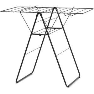 Brabantia HangOn Compact Clothes Drying Rack | 49ft (15m) | Matt Black | Small Indoor Clothes Airer Laundry Stand with 2 Fold-Out Wings & Hanger Hooks, Folds Flat, Ideal for Condos | Fits Full Load(02) matte black 15M)