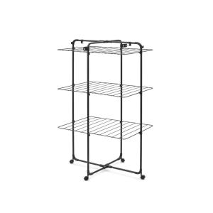 Brabantia HangOn Tower Clothes Drying Rack with Wheels | 76ft (23m) | White | Tall 3-Tier Indoor Clothes Airer with Adjustable Shelves for Towels, Folds Flat to Save Space | Fits 2+ Full Loads(Matt Black)