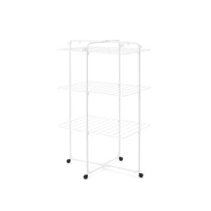 Brabantia HangOn Tower Clothes Drying Rack with Wheels | 76ft (23m) | White | Tall 3-Tier Indoor Clothes Airer with Adjustable Shelves for Towels, Folds Flat to Save Space | Fits 2+ Full Loads(White)