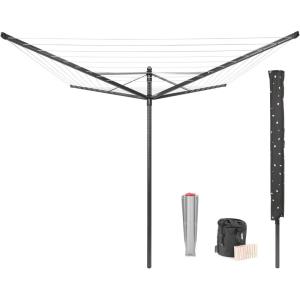 Brabantia Lift-O-Matic Outdoor 4 Arm Clothesline (164 ft/Ø 1.8″) Height Adjustable, Folding Clothes Drying Rack + Ground Spike & Cover (Gray)(Anthracite)
