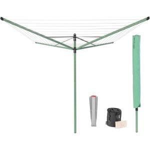 Brabantia Lift-O-Matic Outdoor 4 Arm Clothesline (164 ft/Ø 1.8″) Height Adjustable, Folding Clothes Drying Rack + Ground Spike & Cover (Gray)(Leaf Green)