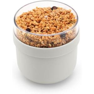 Brabantia Make & Take Breakfast Bowl with Removable Clear Compartment for Toppings (Jade Green) 100% Leakproof, Microwave & Freezer Safe, Oats, Fruit, Cereal Container (17 fl oz)(Light Gray)