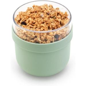 Brabantia Make & Take Breakfast Bowl with Removable Clear Compartment for Toppings (Jade Green) 100% Leakproof, Microwave & Freezer Safe, Oats, Fruit, Cereal Container (17 fl oz)(Jade Green)