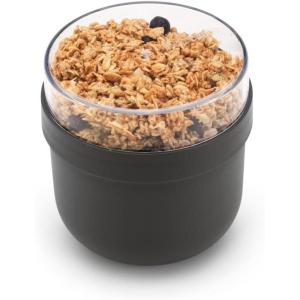 Brabantia Make & Take Breakfast Bowl with Removable Clear Compartment for Toppings (Jade Green) 100% Leakproof, Microwave & Freezer Safe, Oats, Fruit, Cereal Container (17 fl oz)(Dark Gray)