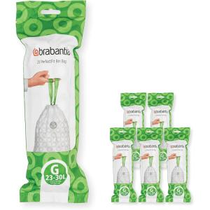 Brabantia PerfectFit Trash Bags (Size O/8 Gal) Thick Plastic Trash Can Liners with Drawstring Handles (40 Bags)(White – Code G)