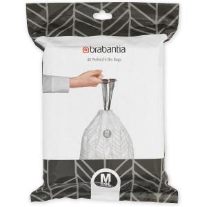 Brabantia PerfectFit Trash Bags (Size O/8 Gal) Thick Plastic Trash Can Liners with Drawstring Handles (40 Bags)(White – Code M)