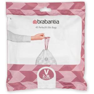 Brabantia PerfectFit Trash Bags (Size O/8 Gal) Thick Plastic Trash Can Liners with Drawstring Handles (40 Bags)(White – Code V)