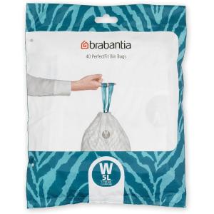 Brabantia PerfectFit Trash Bags (Size O/8 Gal) Thick Plastic Trash Can Liners with Drawstring Handles (40 Bags)(White – Code W)