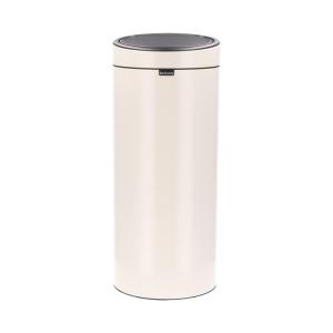 Brabantia Press-Top Kitchen Trash Can | Steel/Black | 8 Gallon / 30L | Home Trash Can with Soft-Touch Stay-Open Lid & Removable Inner Bucket | + Trash Bags(Soft Beige)