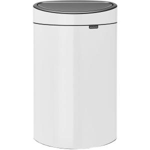 Brabantia Press-Top Kitchen Trash Can | Steel/Black | 8 Gallon / 30L | Home Trash Can with Soft-Touch Stay-Open Lid & Removable Inner Bucket | + Trash Bags(White)
