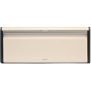 Brabantia Rectangular Fall Front Bread Box | Brilliant Steel | Large Metal Front Opening Bread Store for Kitchen Countertop | Flat Top for Extra Storage, Magnet Closing Lid | Fits 2 Loaves(Soft Beige)