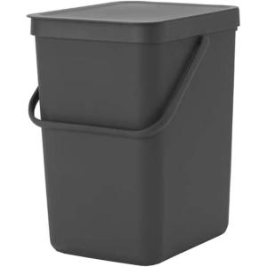 Brabantia Sort & Go Kitchen Countertop Food Scraps Compost Bin | XS / 1.6 Gal / 6L | Light Gray | Removable Stay-Open Lid, Carry Handle, Easy-Clean Recycling Box | Wall-Mounting Bracket Included(Gray)