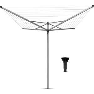 Brabantia Topspinner Outdoor 4 Arm Spinning Clothesline (164 ft/Ø 1.8″) Rotating, Folding Clothes Drying Rack + Concrete Ground Tube (Gray)(Gray)