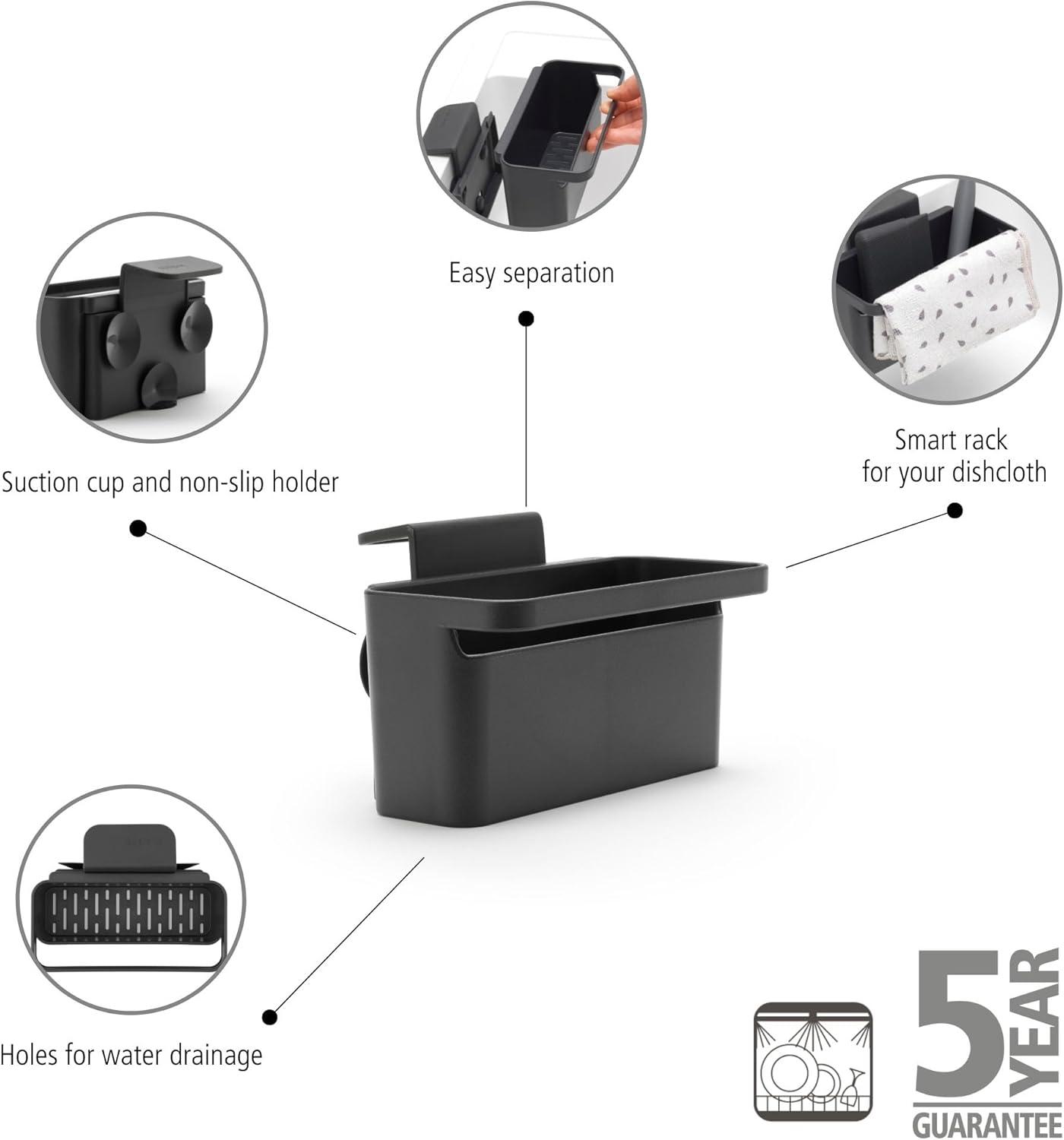 image:imageBrabantia Brabanta SinkSide inSink Organizer Dark Gray Tidy StorageDrainage Container with Suction Cups for Kitchen Sink Sponges Cloths DishsoapDark Gray