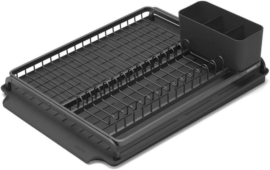 image:imageBrabantia Compact Dish Drying Draining Rack Dark Gray Plastic EasyClean Drip Tray amp Removable Cutlery BasketDark Gray