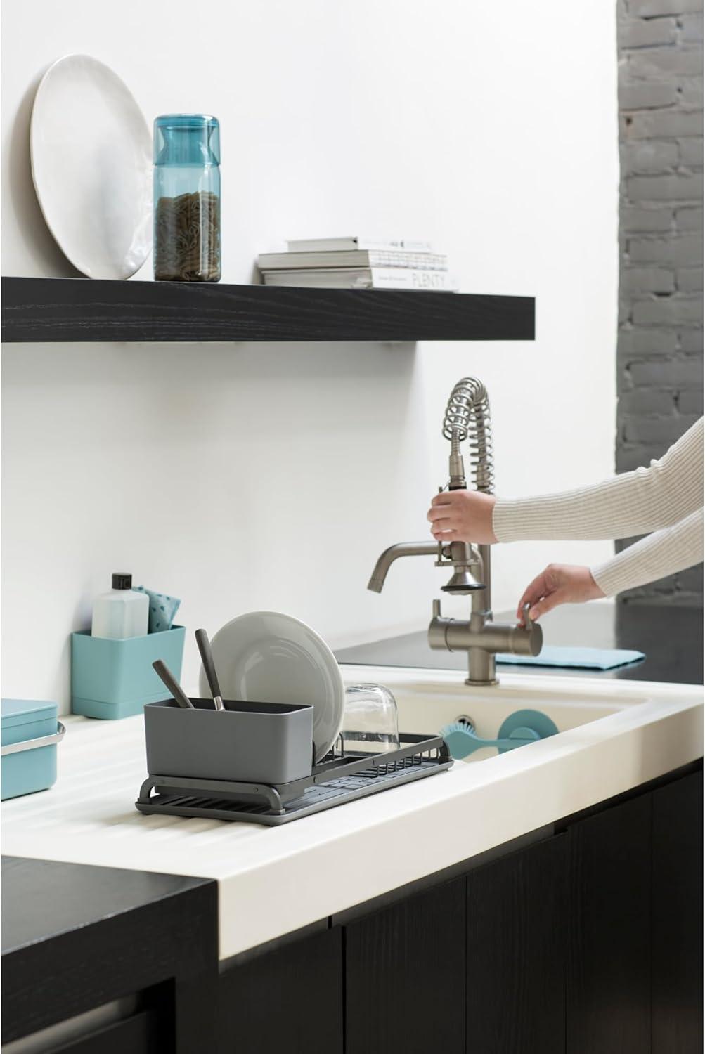 image:imageBrabantia Compact Dish Drying Draining Rack Dark Gray Plastic EasyClean Drip Tray amp Removable Cutlery BasketDark Gray