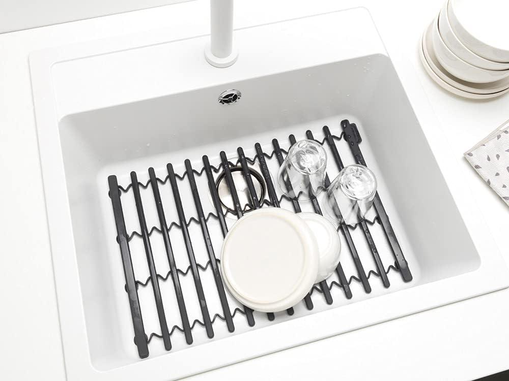 image:imageBrabantia Extendable Dish Drying Mat Dark Gray Silicone Washing Up Dish Draining Tray Heat Resistant