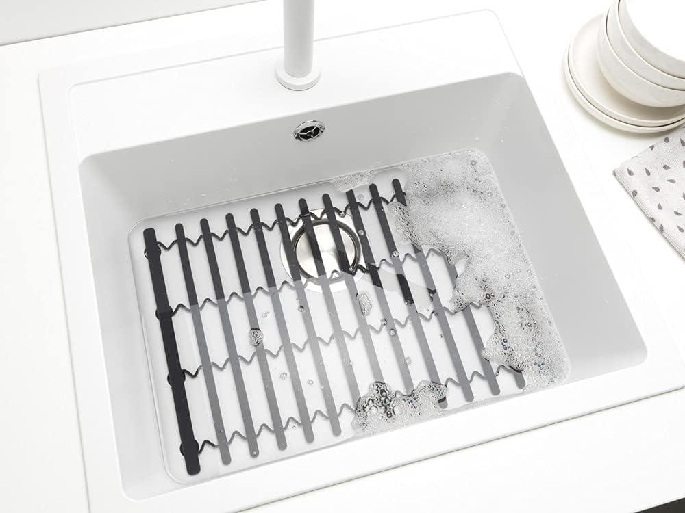image:imageBrabantia Extendable Dish Drying Mat Dark Gray Silicone Washing Up Dish Draining Tray Heat Resistant