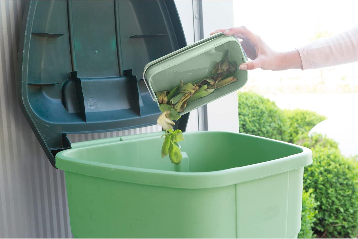 image:imageBrabantia Food Waste Caddy 048 GalDark Gray Kitchen Leftovers Can with StayOpen Lid amp Stainless Steel Handle for CompostingJade Green
