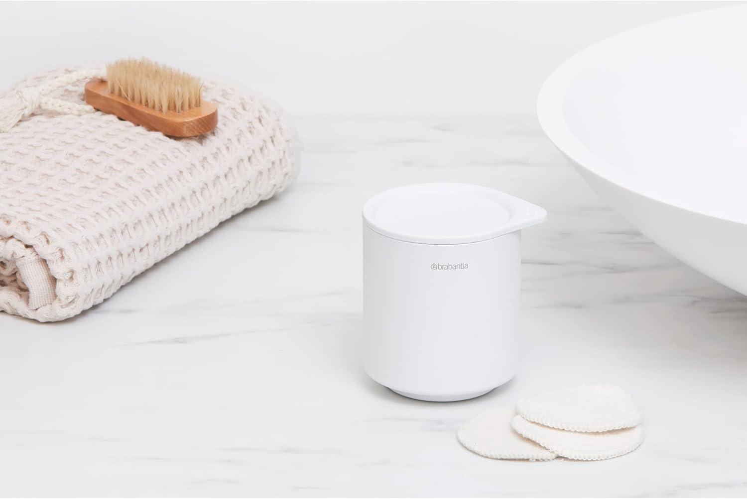 image:imageBrabantia MindSet Bathroom Storage Pot with Lid Mineral Fresh White Cue Tip Cotton Pads Jewellery Storage Organizer Holder for Washbasin or Cupboard