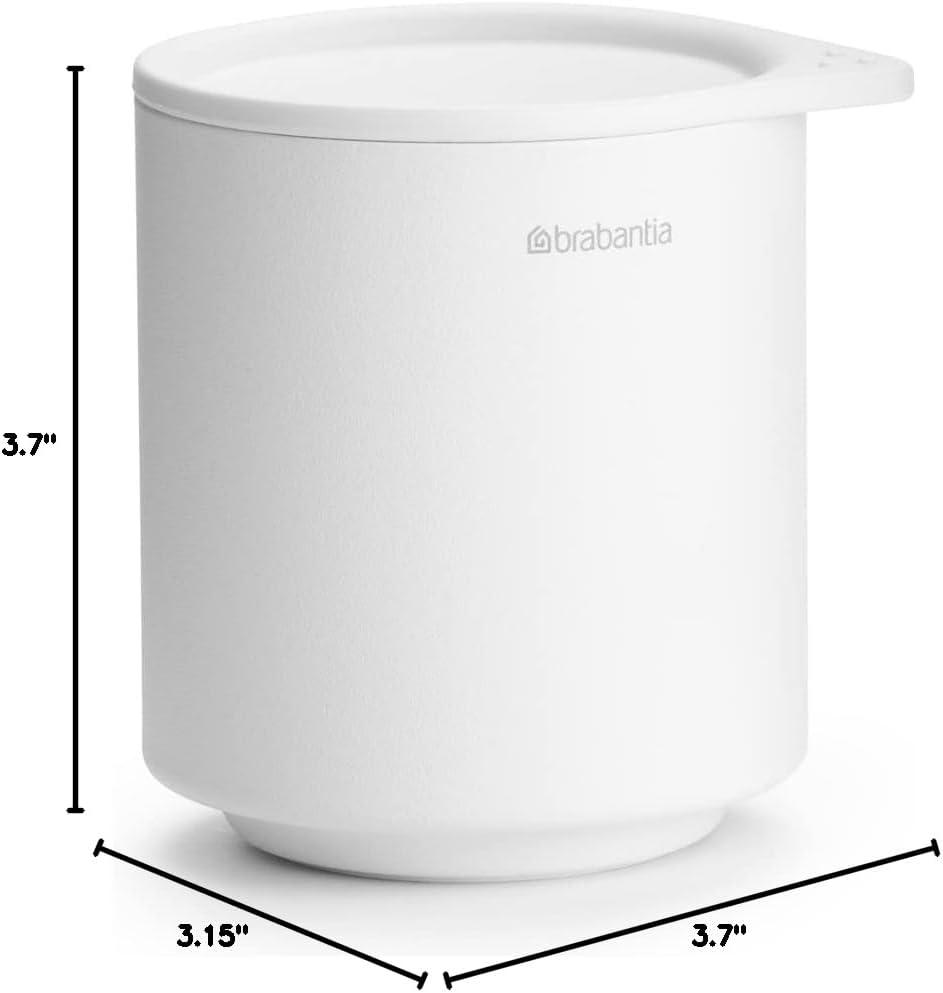 image:imageBrabantia MindSet Bathroom Storage Pot with Lid Mineral Fresh White Cue Tip Cotton Pads Jewellery Storage Organizer Holder for Washbasin or Cupboard