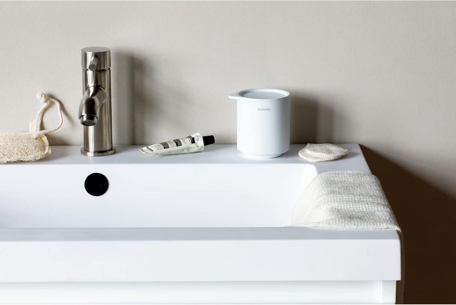 image:imageBrabantia MindSet Bathroom Storage Pot with Lid Mineral Fresh White Cue Tip Cotton Pads Jewellery Storage Organizer Holder for Washbasin or Cupboard