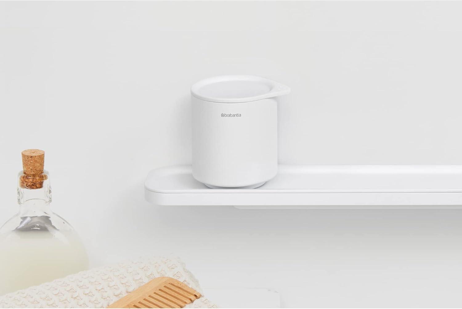 image:imageBrabantia MindSet Bathroom Storage Pot with Lid Mineral Fresh White Cue Tip Cotton Pads Jewellery Storage Organizer Holder for Washbasin or Cupboard