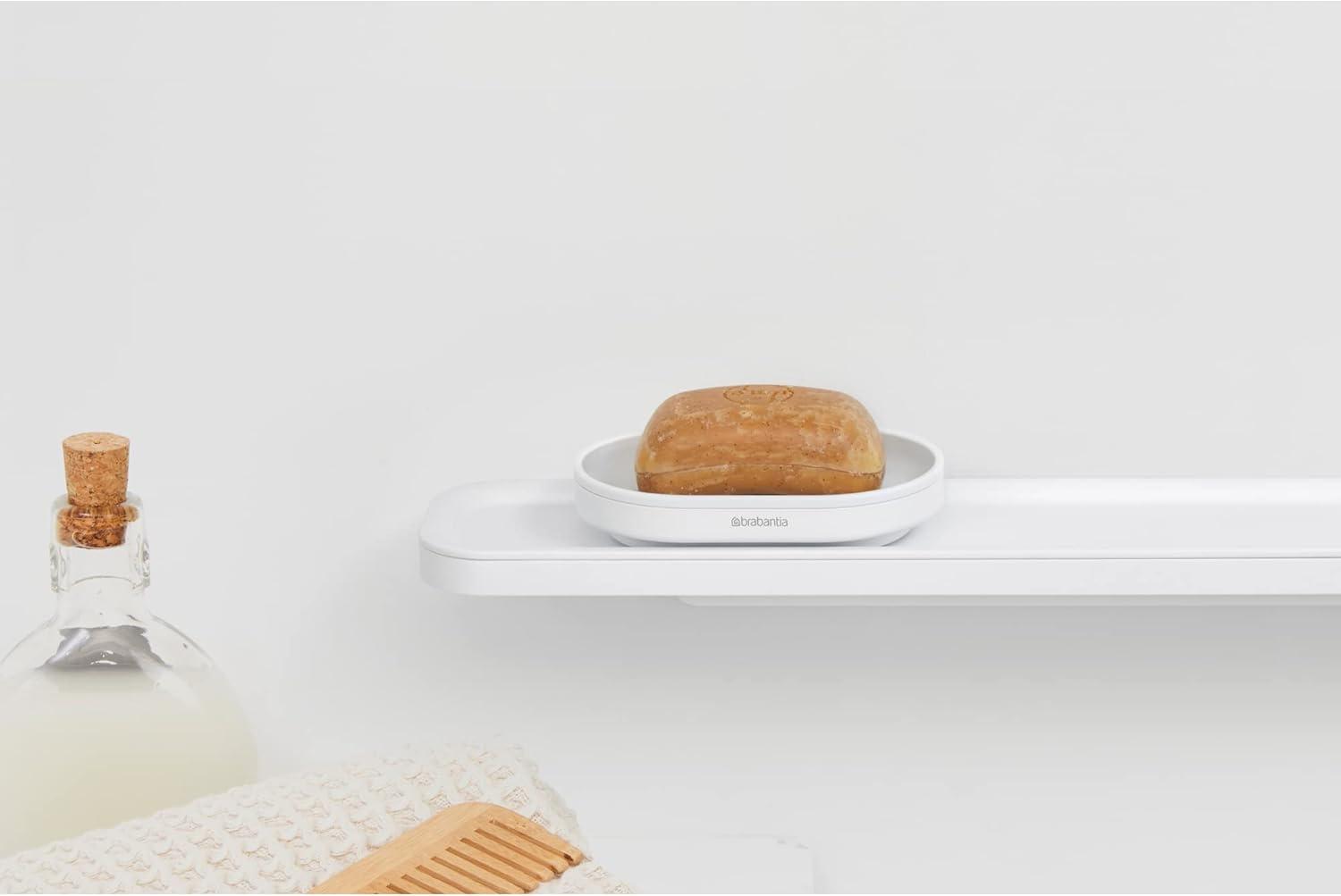 image:imageBrabantia Mindset Soap Dish Mineral Fresh White AntiRust Metal NonSlip Basin Soap Tray Holder for Bathroom Shower Kitchen Sink