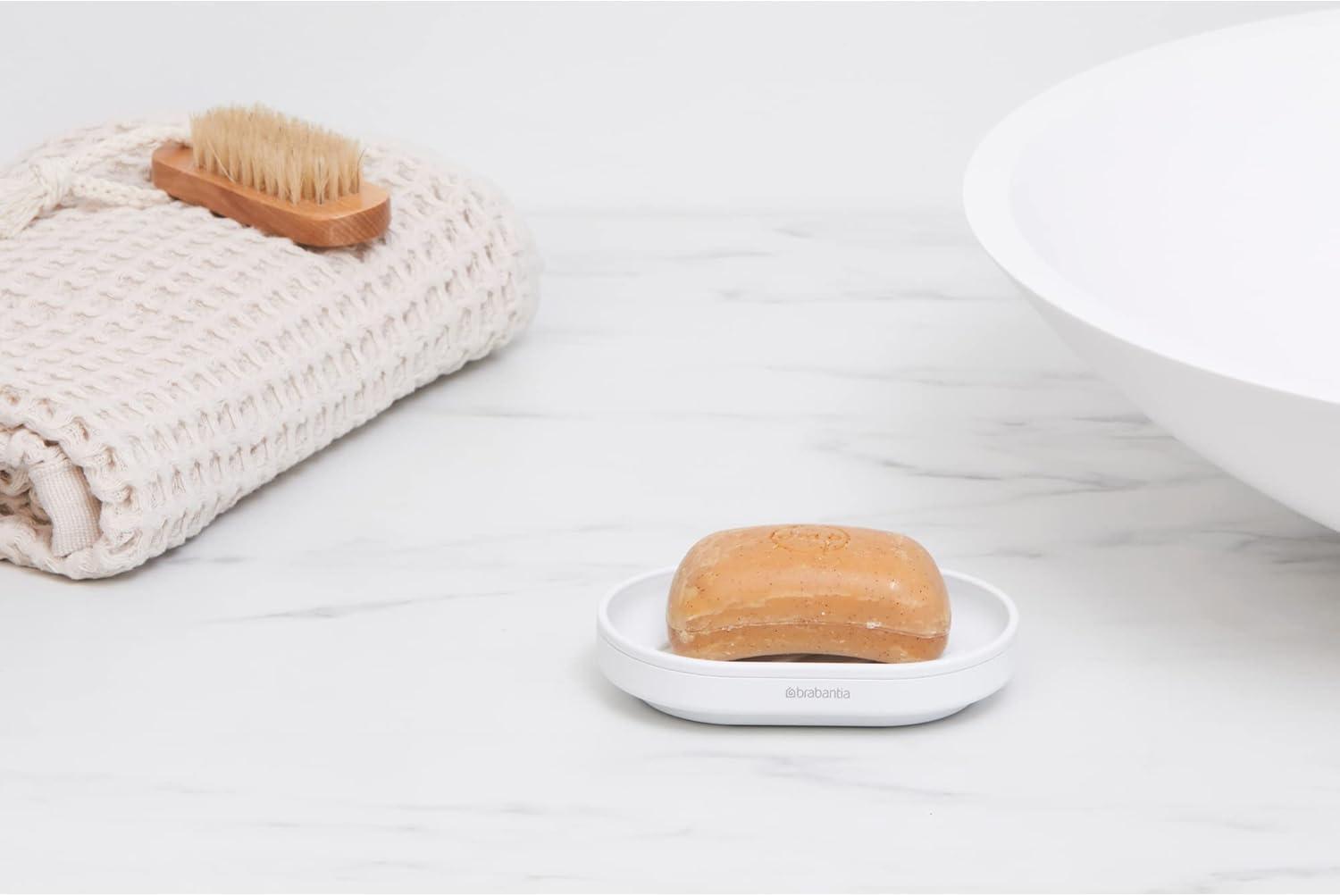 image:imageBrabantia Mindset Soap Dish Mineral Fresh White AntiRust Metal NonSlip Basin Soap Tray Holder for Bathroom Shower Kitchen Sink
