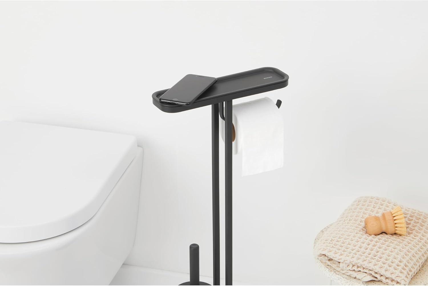 image:imageBrabantia Mindset Toilet Butler Mineral Fresh White Freestanding AllinOne Bathroom Accessory Set Toilet Paper Holder Stand Integrated Shelf amp Toilet Brush amp Holder Bathroom Phone HolderMineral Infinite Gray