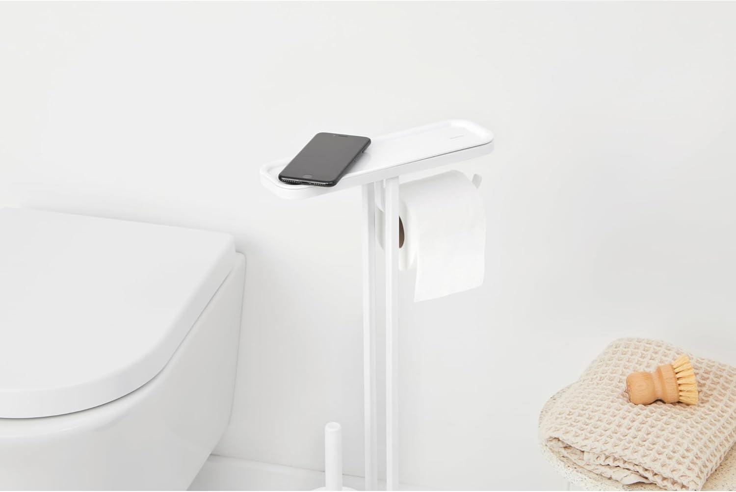 image:imageBrabantia Mindset Toilet Butler Mineral Fresh White Freestanding AllinOne Bathroom Accessory Set Toilet Paper Holder Stand Integrated Shelf amp Toilet Brush amp Holder Bathroom Phone HolderMineral Fresh White