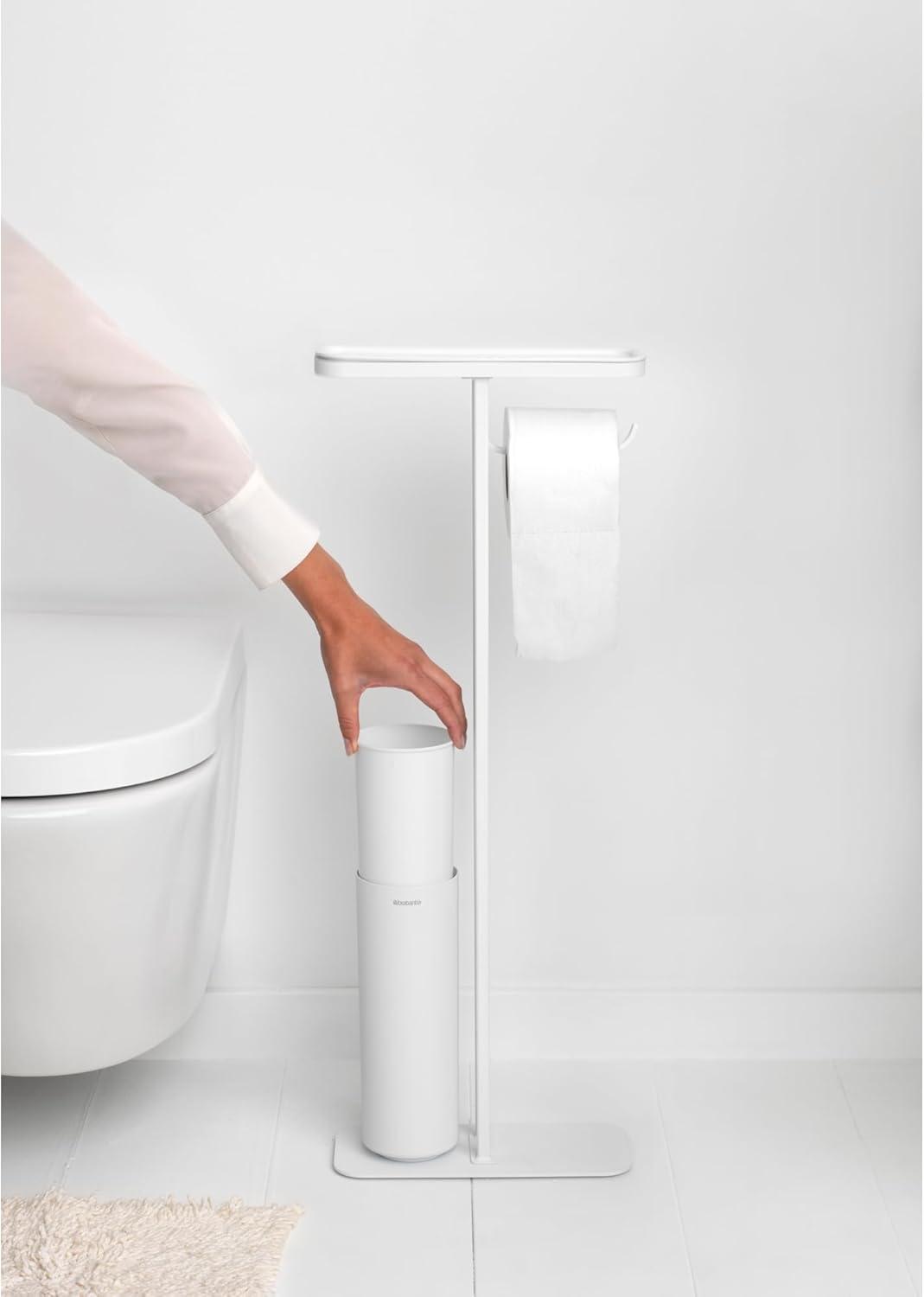 image:imageBrabantia Mindset Toilet Butler Mineral Fresh White Freestanding AllinOne Bathroom Accessory Set Toilet Paper Holder Stand Integrated Shelf amp Toilet Brush amp Holder Bathroom Phone HolderMineral Fresh White