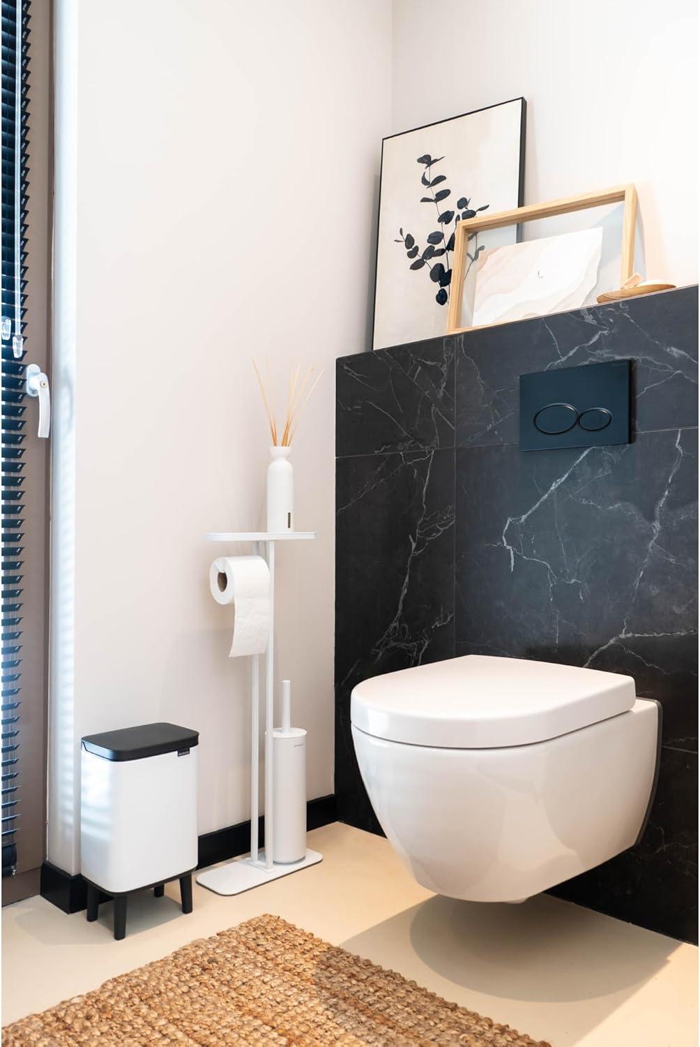 image:imageBrabantia Mindset Toilet Butler Mineral Fresh White Freestanding AllinOne Bathroom Accessory Set Toilet Paper Holder Stand Integrated Shelf amp Toilet Brush amp Holder Bathroom Phone HolderMineral Fresh White