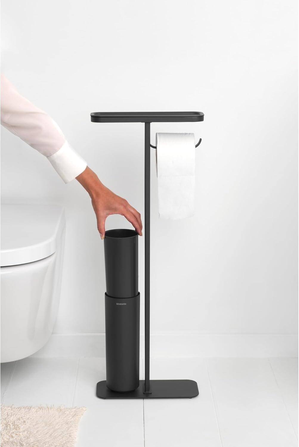 image:imageBrabantia Mindset Toilet Butler Mineral Fresh White Freestanding AllinOne Bathroom Accessory Set Toilet Paper Holder Stand Integrated Shelf amp Toilet Brush amp Holder Bathroom Phone HolderMineral Infinite Gray
