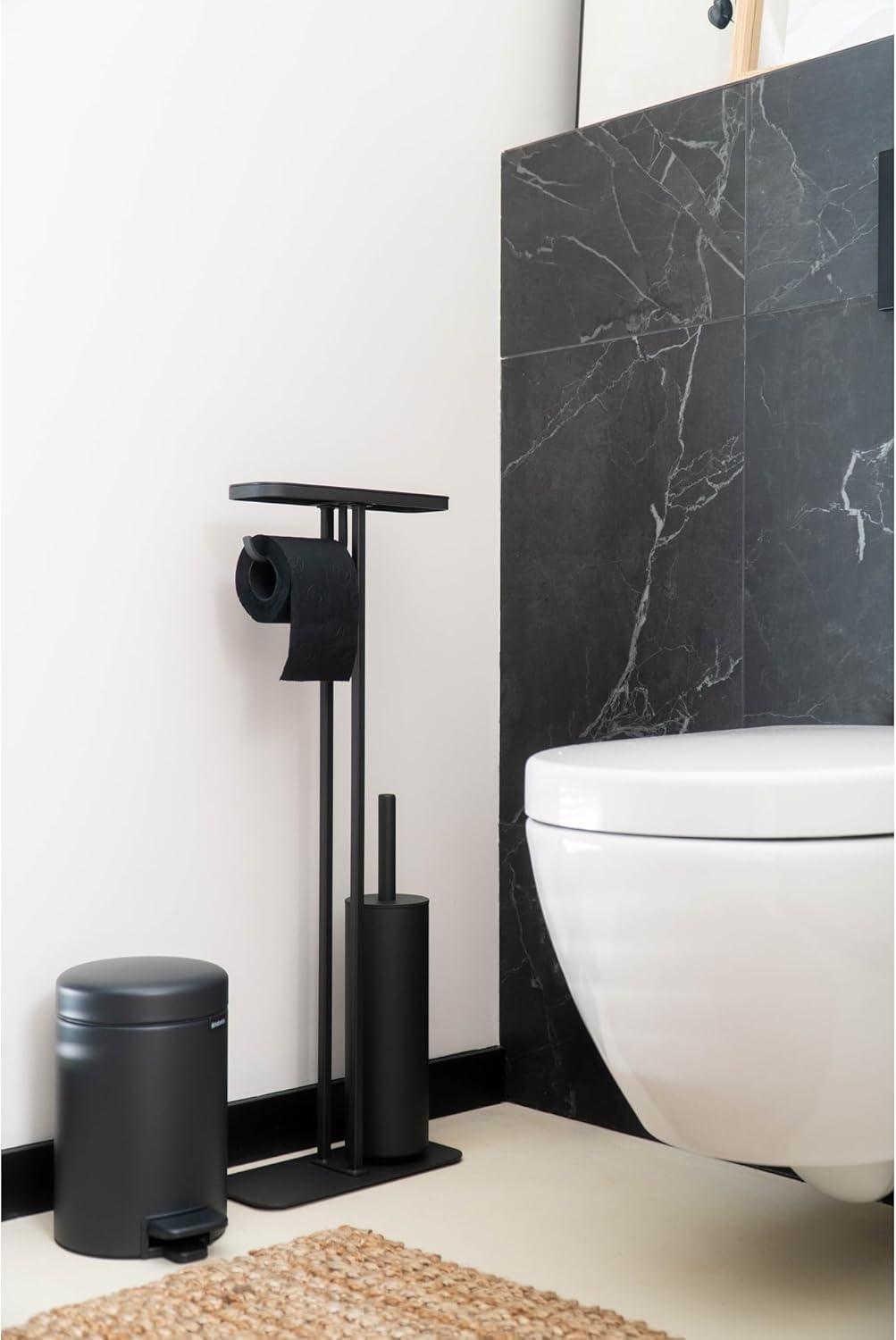 image:imageBrabantia Mindset Toilet Butler Mineral Fresh White Freestanding AllinOne Bathroom Accessory Set Toilet Paper Holder Stand Integrated Shelf amp Toilet Brush amp Holder Bathroom Phone HolderMineral Infinite Gray