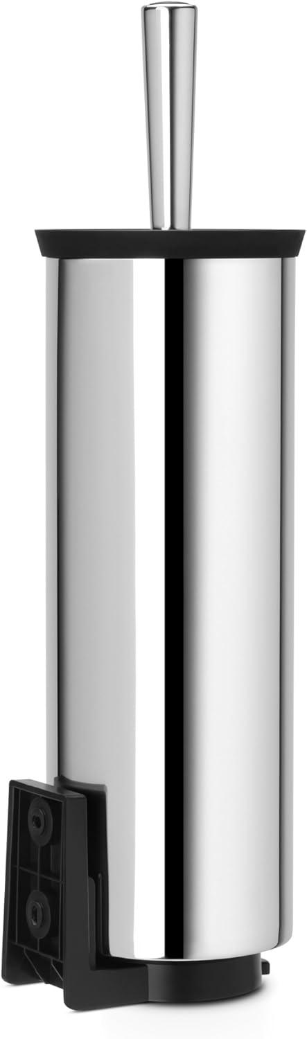 image:imageBrabantia Profile Toilet Brush and Holder Black FreestandingWallMounted Toilet Bowl Cleaner with Discreet Case Stand for BathroomBrilliant Steel
