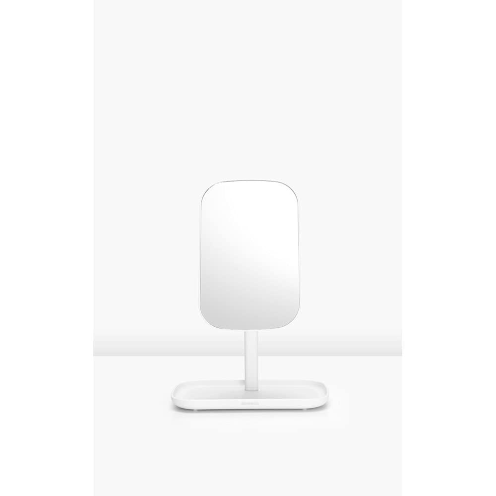 image:imageBrabantia Renew 360 Adjustable Vanity Bathroom Mirror with Stand amp Storage Tray White NonSlip Tray for Makeup Jewellery Shaving Accessories 8x8x11