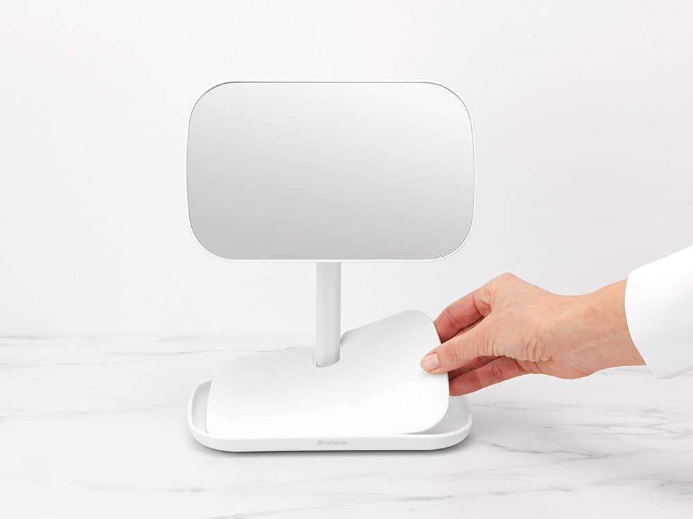 image:imageBrabantia Renew 360 Adjustable Vanity Bathroom Mirror with Stand amp Storage Tray White NonSlip Tray for Makeup Jewellery Shaving Accessories 8x8x11