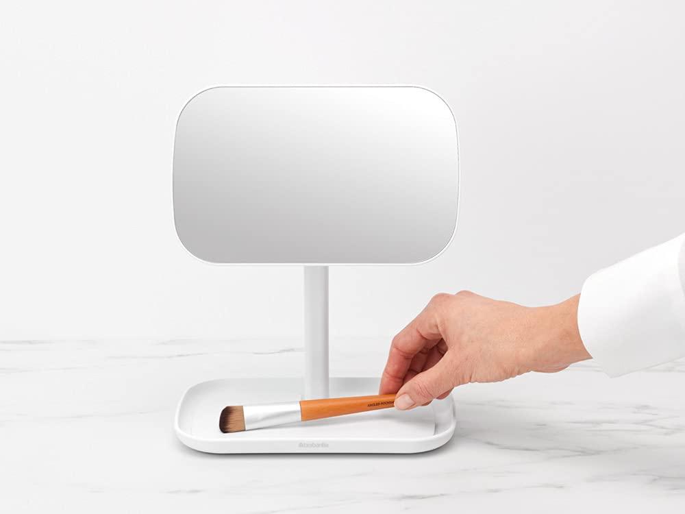 image:imageBrabantia Renew 360 Adjustable Vanity Bathroom Mirror with Stand amp Storage Tray White NonSlip Tray for Makeup Jewellery Shaving Accessories 8x8x11