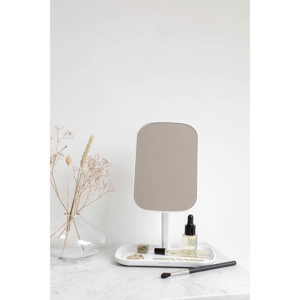 image:imageBrabantia Renew 360 Adjustable Vanity Bathroom Mirror with Stand amp Storage Tray White NonSlip Tray for Makeup Jewellery Shaving Accessories 8x8x11